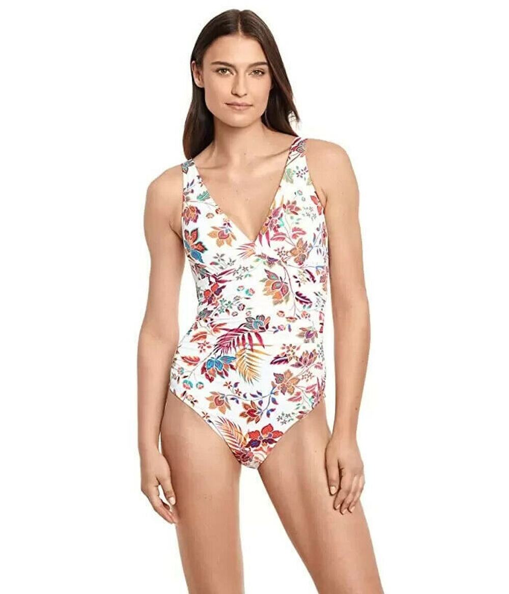 LRL Ralph Lauren Womens White Floral Jacobean One Piece Slimming Swimsuit 14/XXL